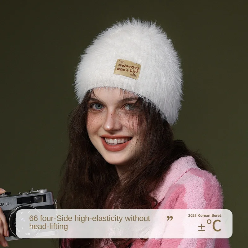 

Fashion Hat 60-65cm big Head Winter Weman Wool Plush Cold Cap Imitation Mink Windproof Face Small Knitted Free Shipping Warm