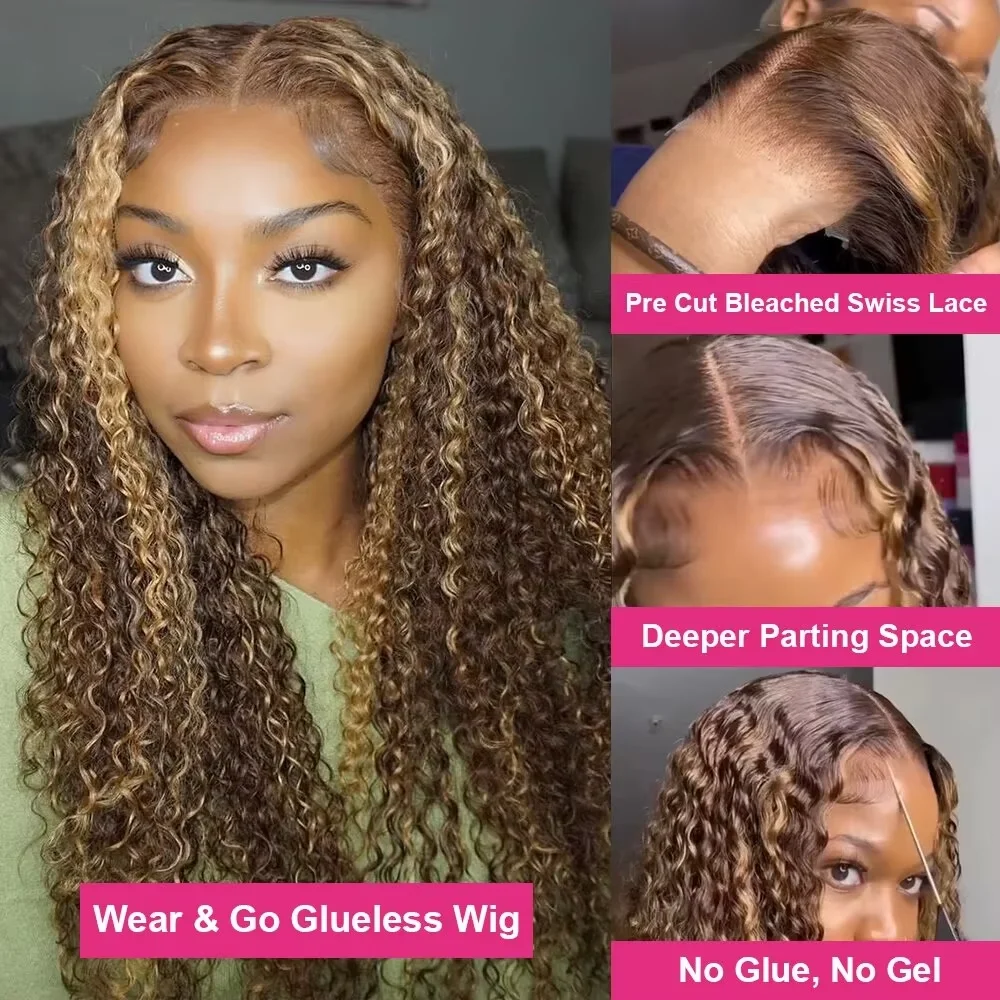 40Inch Highlight Wig Human Hair Colored Curly Wigs 13X6 Hd Lace Frontal Wig Brazilian 4/27 Deep Wave Lace Front Wigs For Women 4