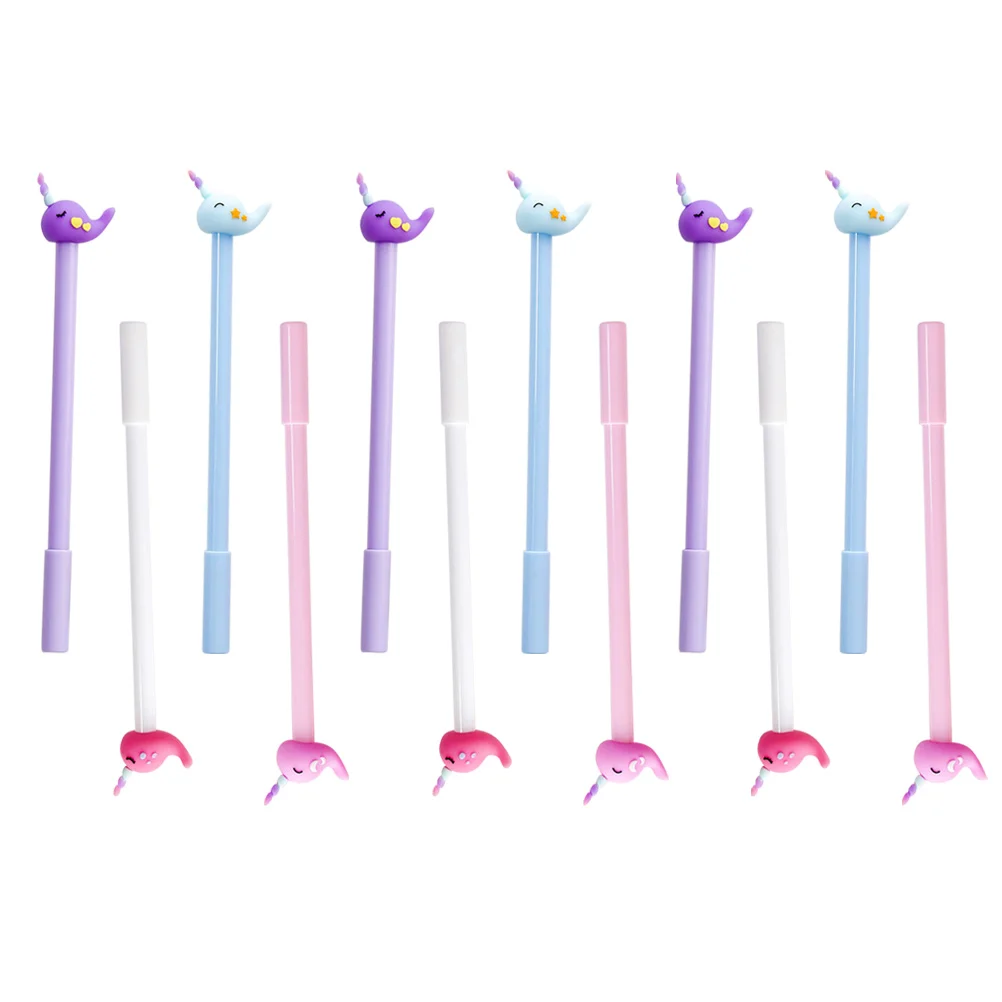 

12 Pcs Black Marker Pen Cartoon Gel Pens School Stationery Plastic Come Students Office Writing Portable Neutral for Use