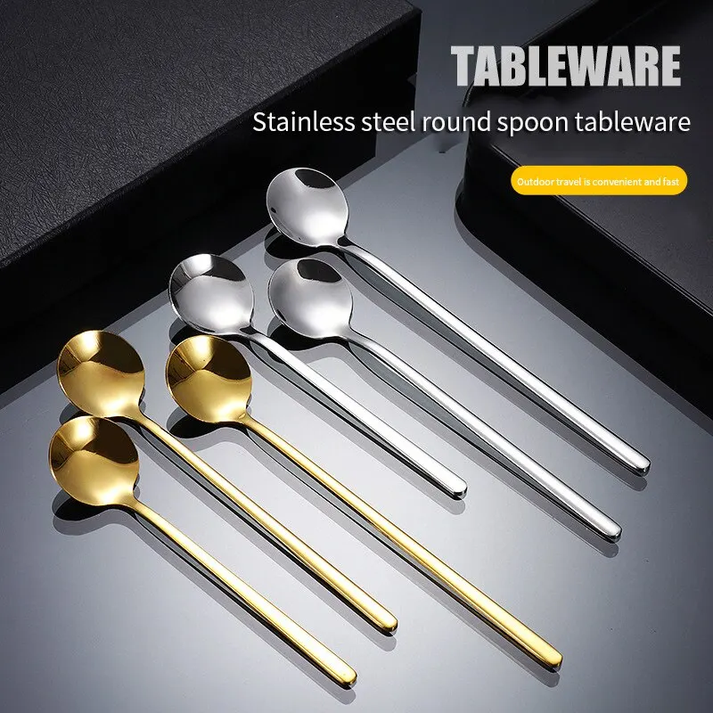 Stainless Steel Cutlery Set 12-piece Gold Spoon Set Beautiful Long-handled Golden Coffee Spoon Holiday Kitchen Tableware Gift