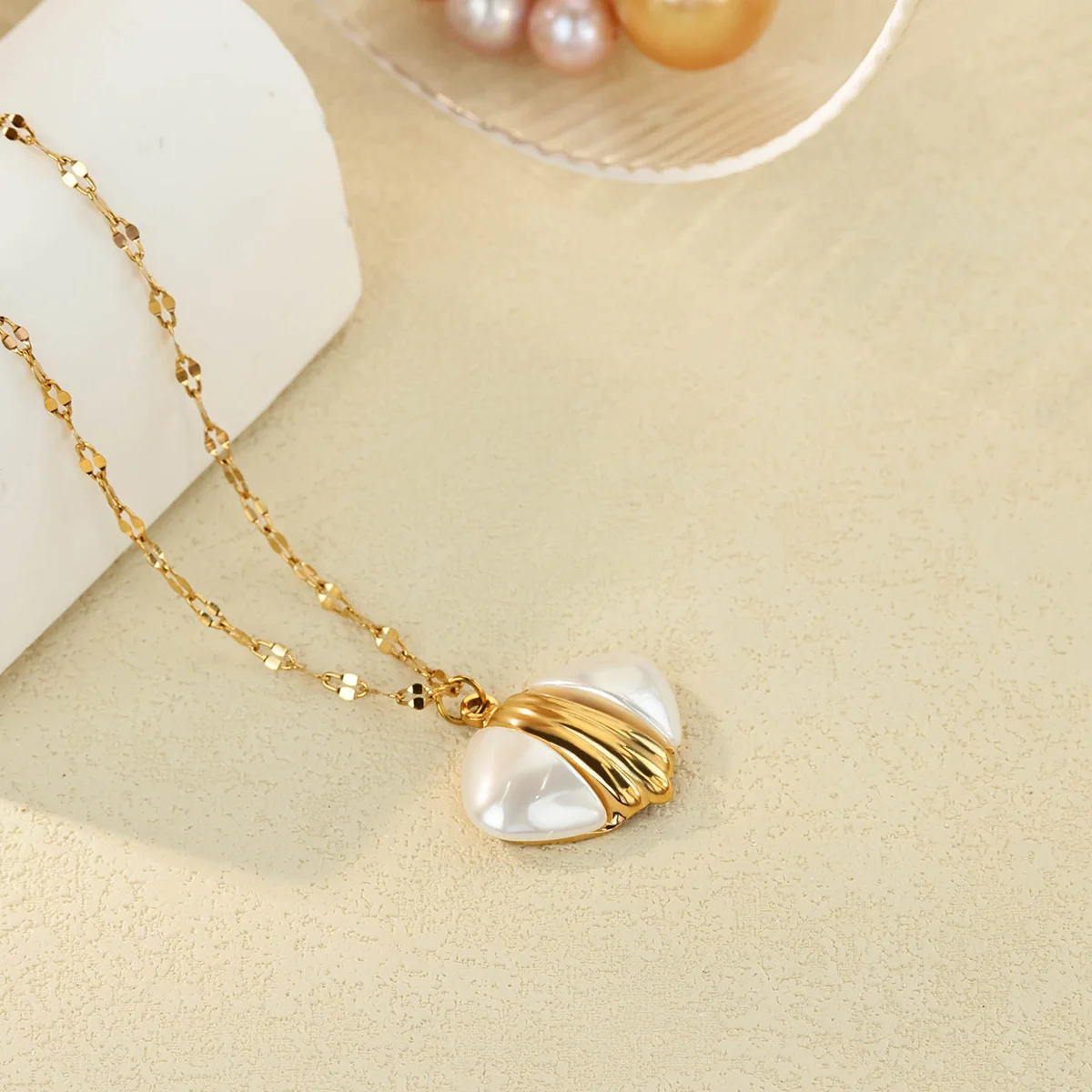 Stainless Steel Geometric Pearl Necklace For Women