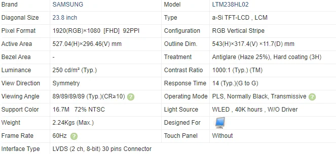 23.8 ġ г LCD ÷ ȭ  LTM238 LTM238HL02 LTM238HL01,  u2417Hwi 