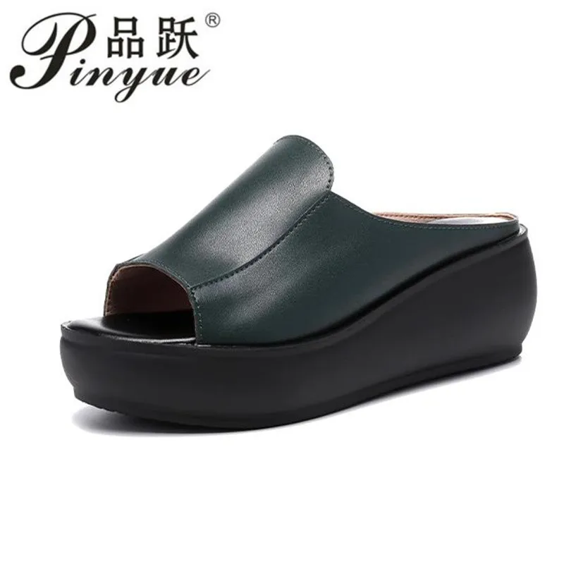 

Женские тапочки 6 см, женские тапочки, обувь на высоком каблуке, модные летние пляжные тапочки из натуральной кожи для мам, Размеры 35-41