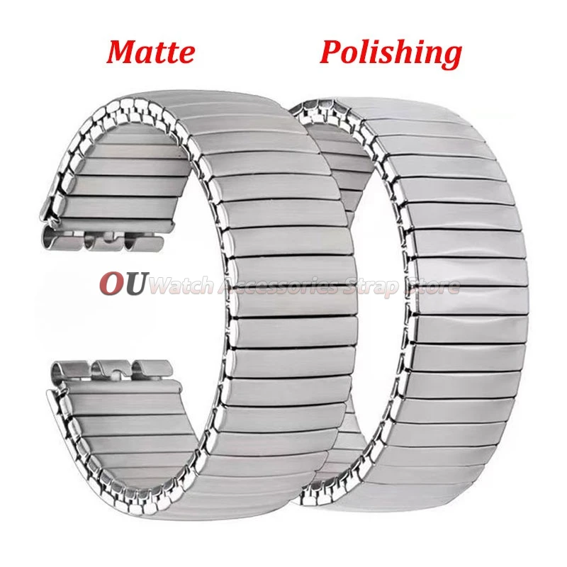 Polished Matte Elastic Stainless Steel Watch Strap - Men's Wristband Accessory