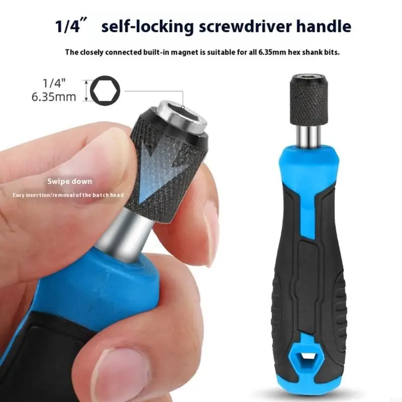 6.35mm Screwdriver Handle Locking Adapter Screwdriver Handle Screwdriver Bit Holder Socket Wrench Hand Tool M4YD