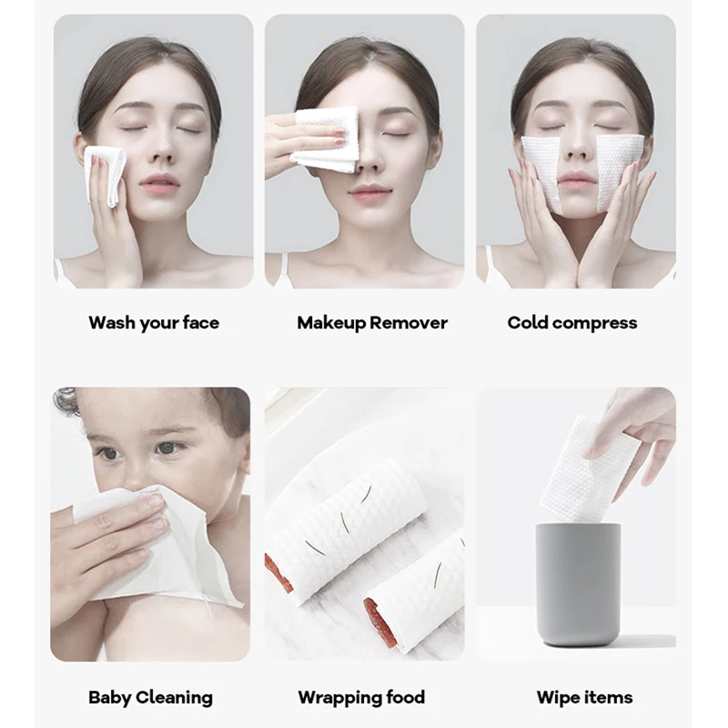 100PCS Natural Disposable Face Towel Travel Facial Cleansing Wet And Dry Makeup Remover Pearl Cotton Soft Makeup Nonwoven Towel 4