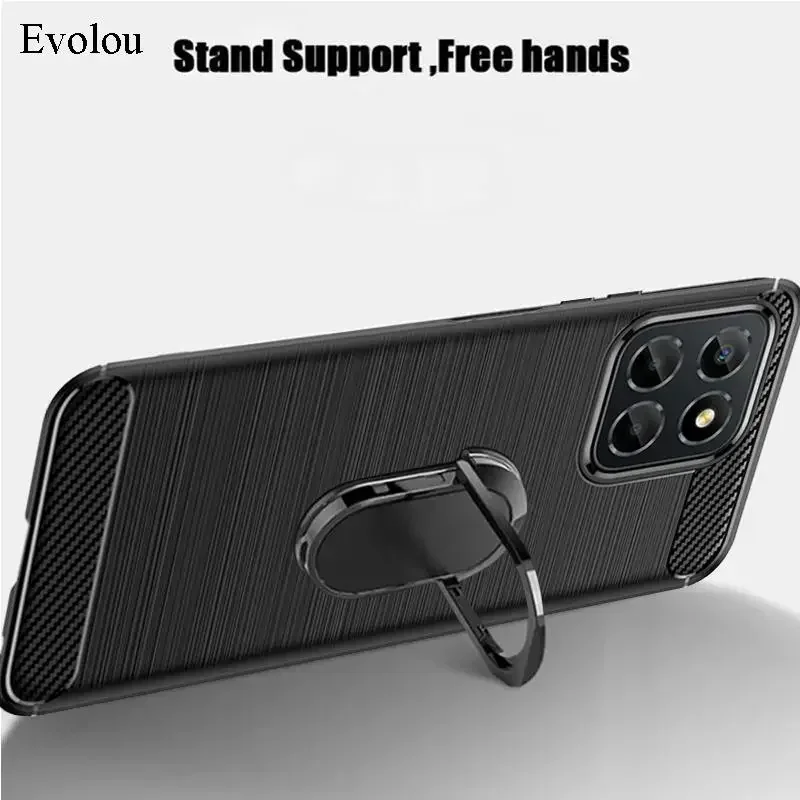 Carbon Fiber Silicone Shockproof Case with Magnetic Ring Stand Holder