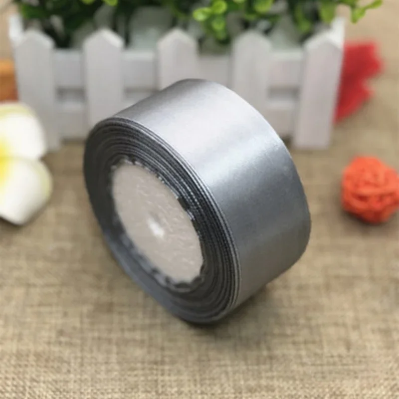 25yadrs/Roll 6-10-15-20-25-40-50mm Silver Gray Satin Ribbons Christmas Halloween Wedding Birthday Party Gift Wrapping Ribbon