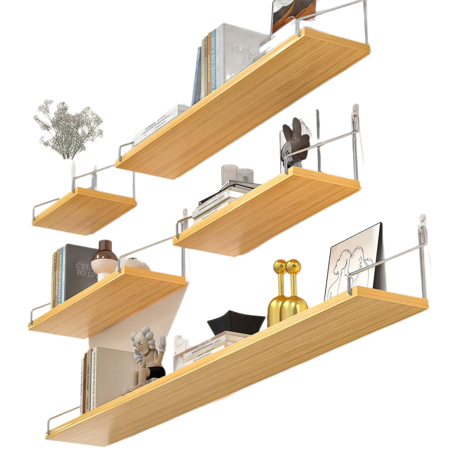 Étagère murale flottante en bois, support de rangement mural, étagère murale sans perçage, pour bibliothèque murale, 1 pièce