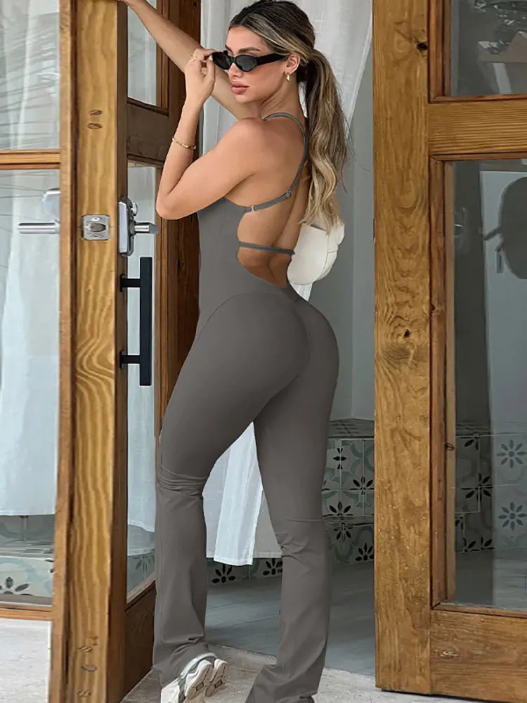 GACVGA Sexy Backless One Piece Jumpsuit Women 2024 Summer Fitness Rompers Sport Workout Streetwear Ladies Casual Jumpsuits