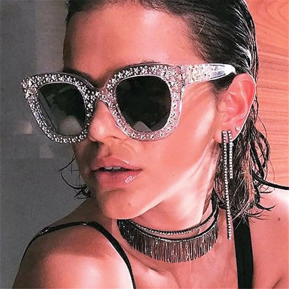 

Sparkling Rhinestone Frame Crystal Square Sunglasses Female Shades Oversized Sunglasses Women Sunglasses