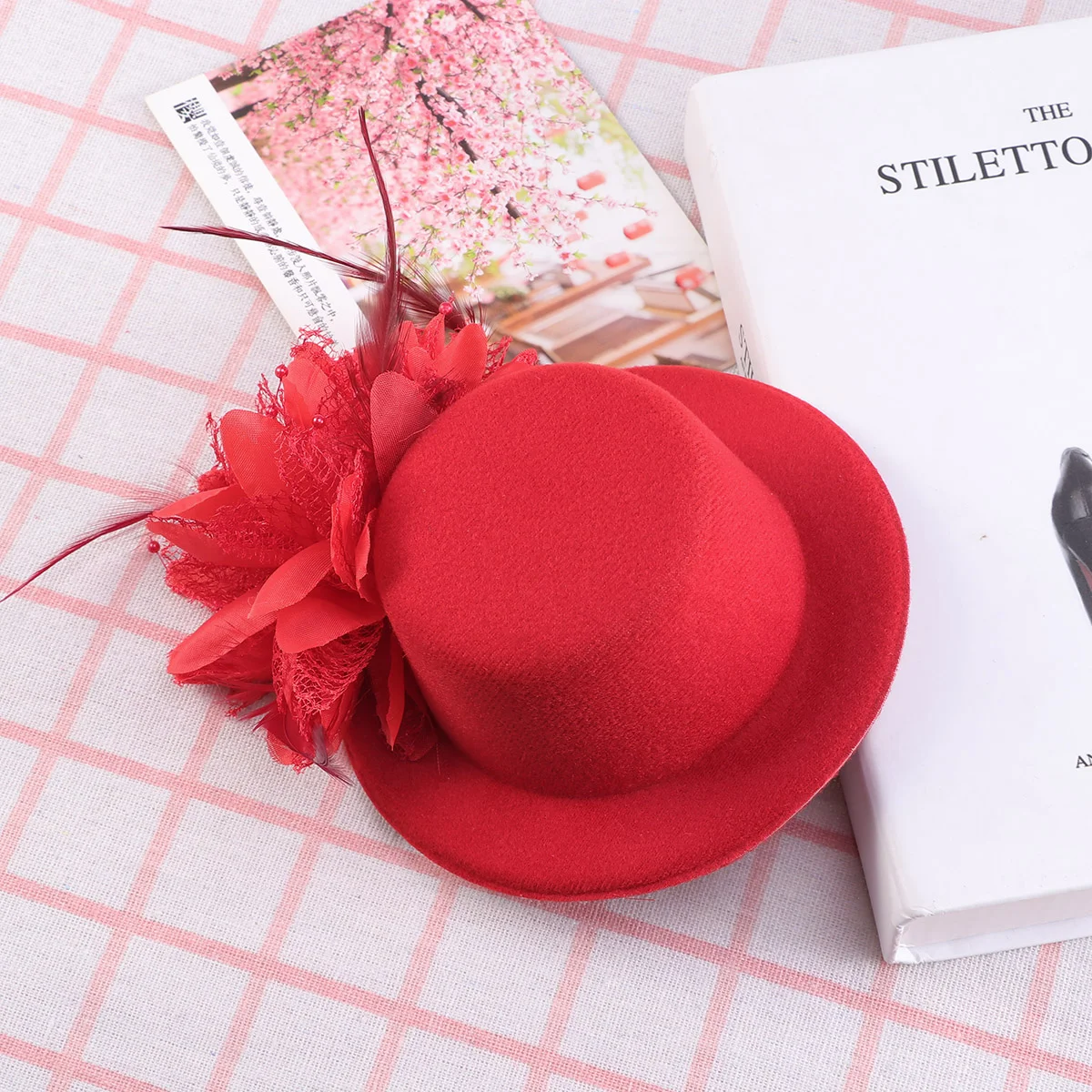 

Hat Hair Clip Flower Decor Clips Fascinator Hat Veil Red Hat for Tea Party Wedding Party