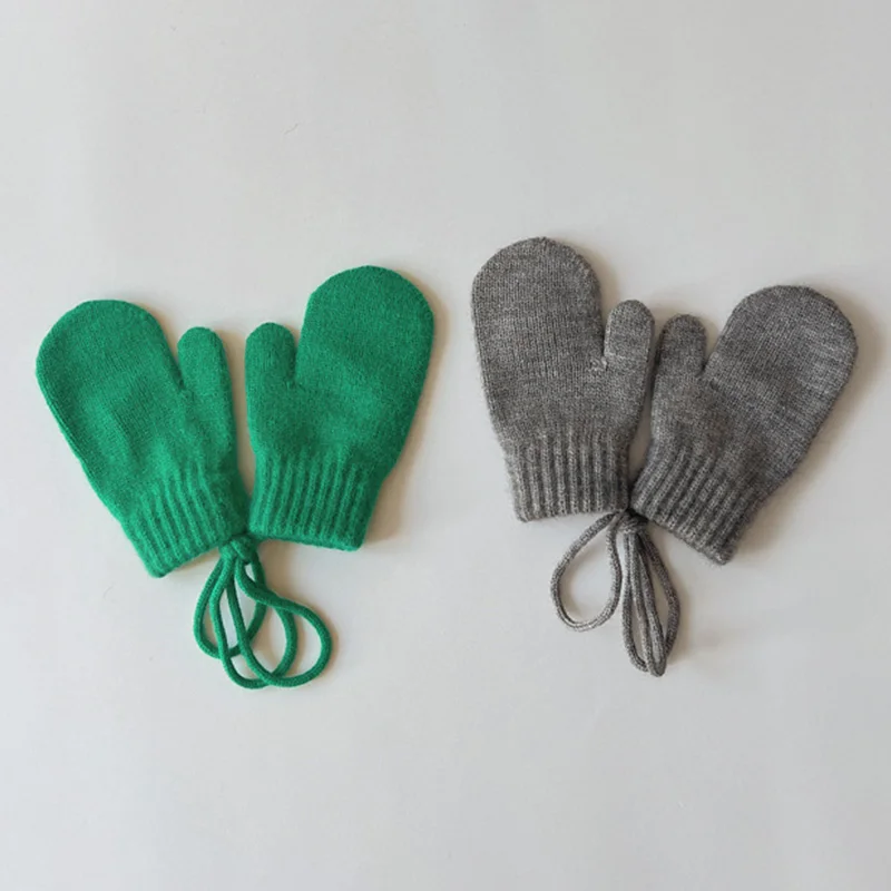 Winter Gloves Baby Mittens Candy Color Woolen Baby Gloves Winter Halter Mittens for Children Girl Boys Kintted Kids Mitten Warm Infant Accessories