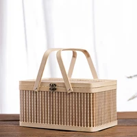 1pc Bamboo Fruit Basket, Outdoor Handheld Picnic Basket, Food Storage Basket, Kitchen Accessories, Kitchen Decor, Home Decor, 1