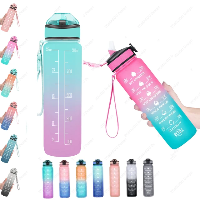 1L Sports Water Bottle With Straw Time Marker Gradient Color Motivational Bottle Leakproof Outdoor Student Drinking Water Cup 1L Sports Water Bottle With Straw Time Marker Gradient Color Motivational Bottle Leakproof Outdoor Student Drinking Water Cup