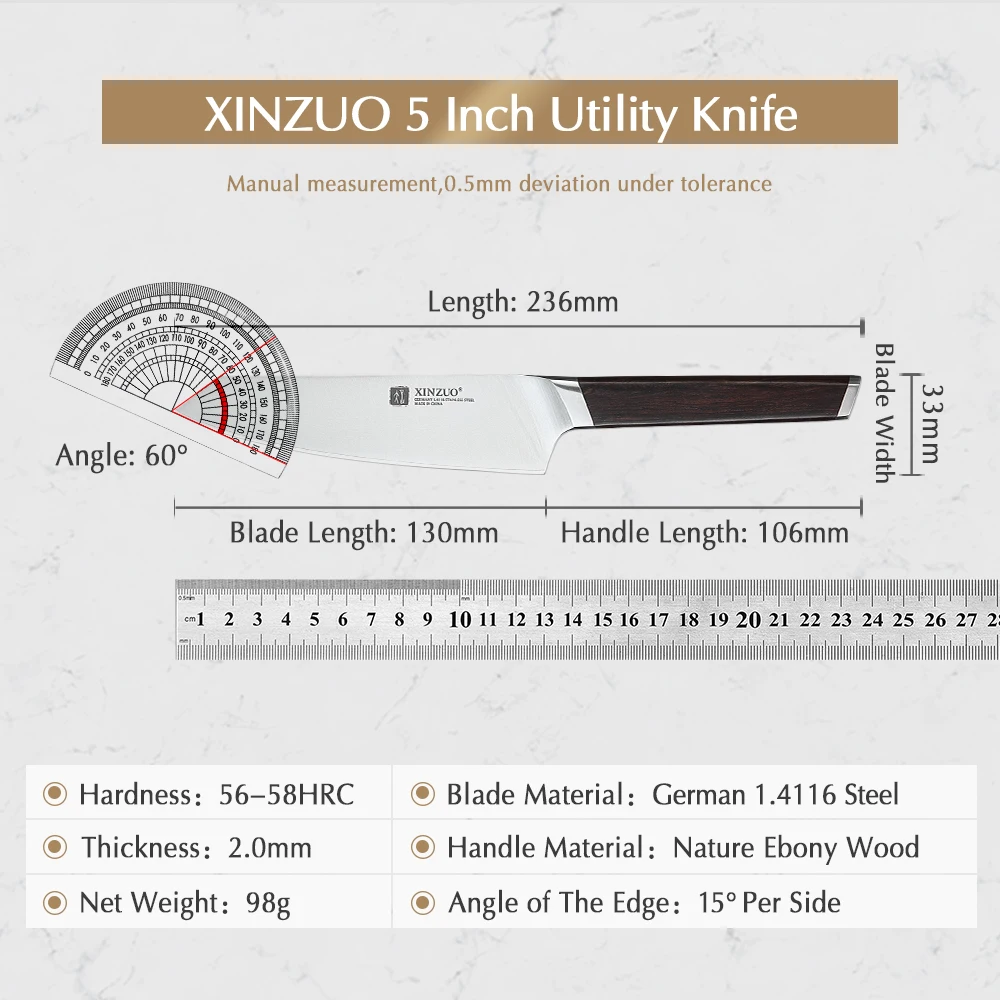 XINZUO 5" Utility Knife Stainless Steel Kitchen Knife Best Paring Fruit Multi-purpose Knives Ebony Handle Gift Knives images - 6