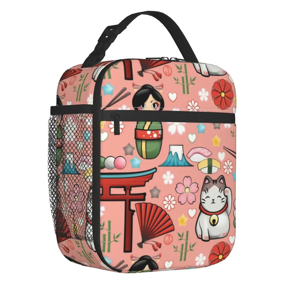 

Japanese Maneki Neko Insulated Lunch Bag for School Office Geisha Kokeshi Doll Resuable Cooler Thermal Lunch Box Women Children