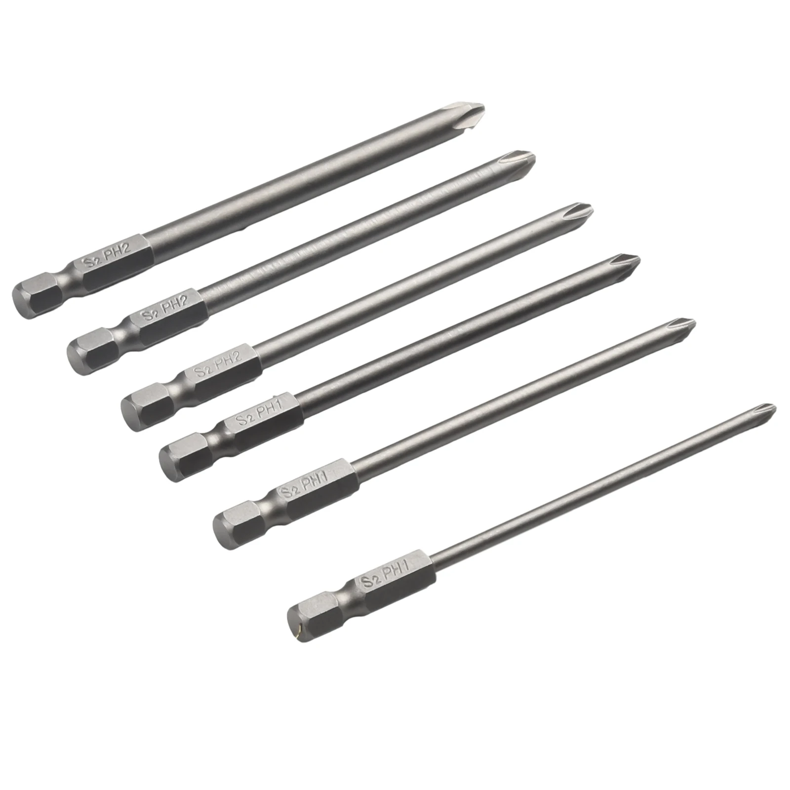 6-teiliges Schraubendreher-Set, 100 mm lang, legierter Stahl, magnetischer Sechskantschaft, Kreuzkopf, PH1, PH2, Schraubendreher-Bit, Elektrowerkzeug-Zubehör – Detail 4