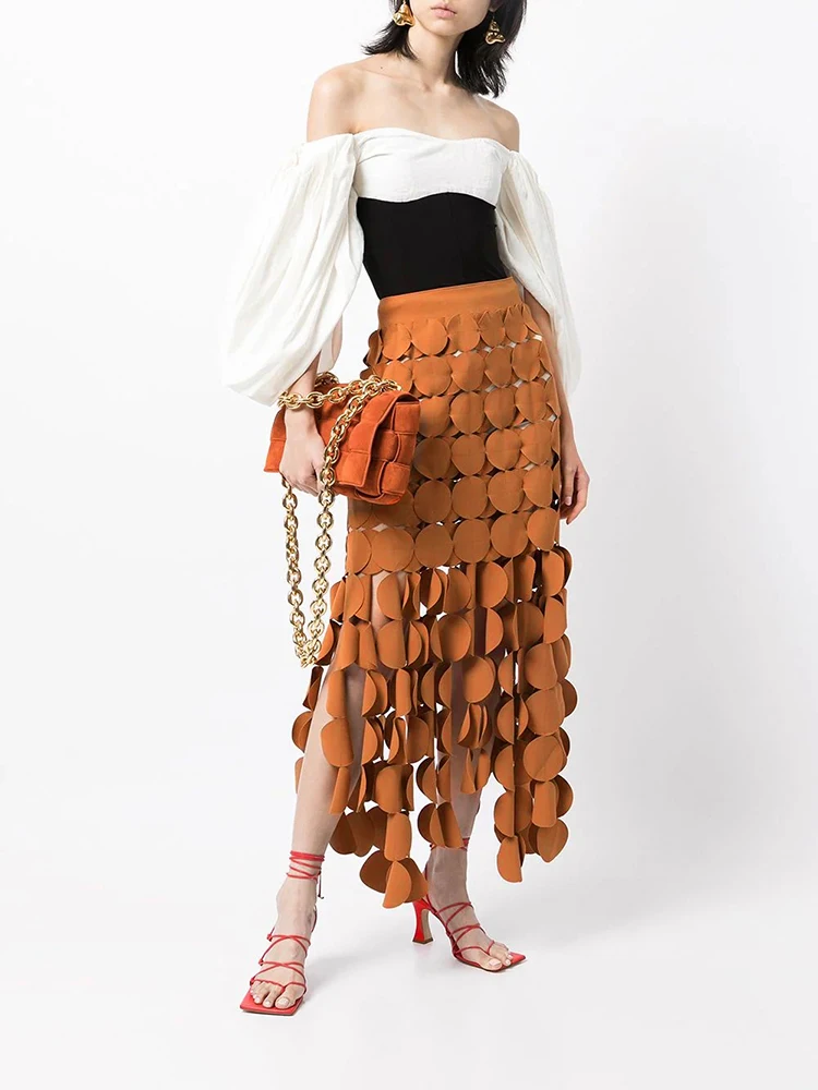 TWOTWINSTYLE Solid Elegant Hollow Out Skirt For Women High Waist Patchwork Zipper Temperament A Line Skirts Female Fashion New