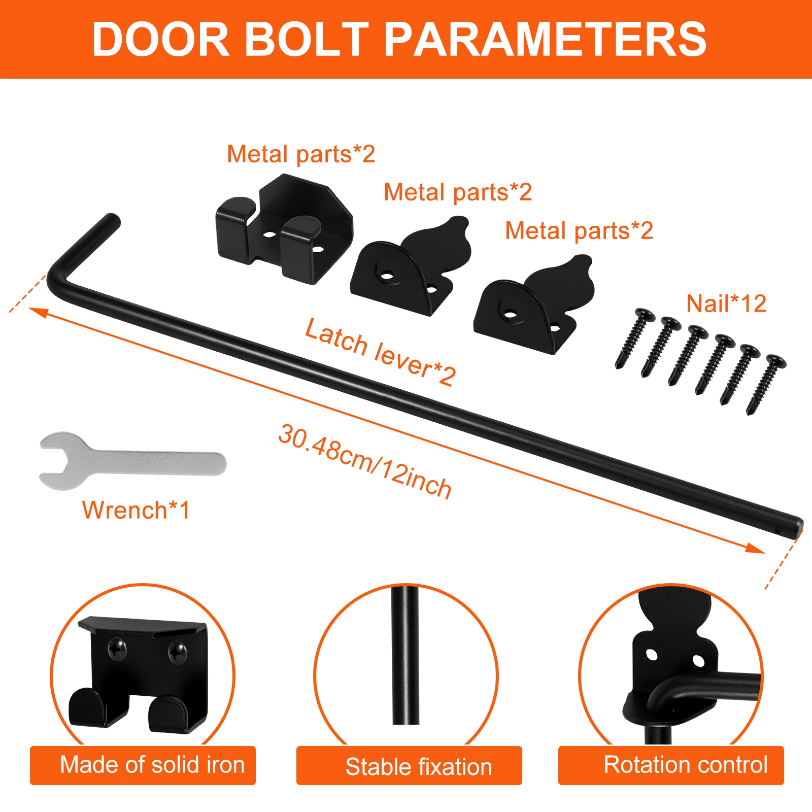 12/18" Cane Bolt Gate Drop Rod for Wood Fence, Heavy Duty Iron Gate Ground Latch Hardware for Wooden Gater and Holding Doors
