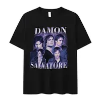 Damon Salvatore Ian Somerhalder TV Series Graphic T Shirts Men's Retro Gothic Fashion Oversized Cotton T-shirt Unisex Streetwear 2
