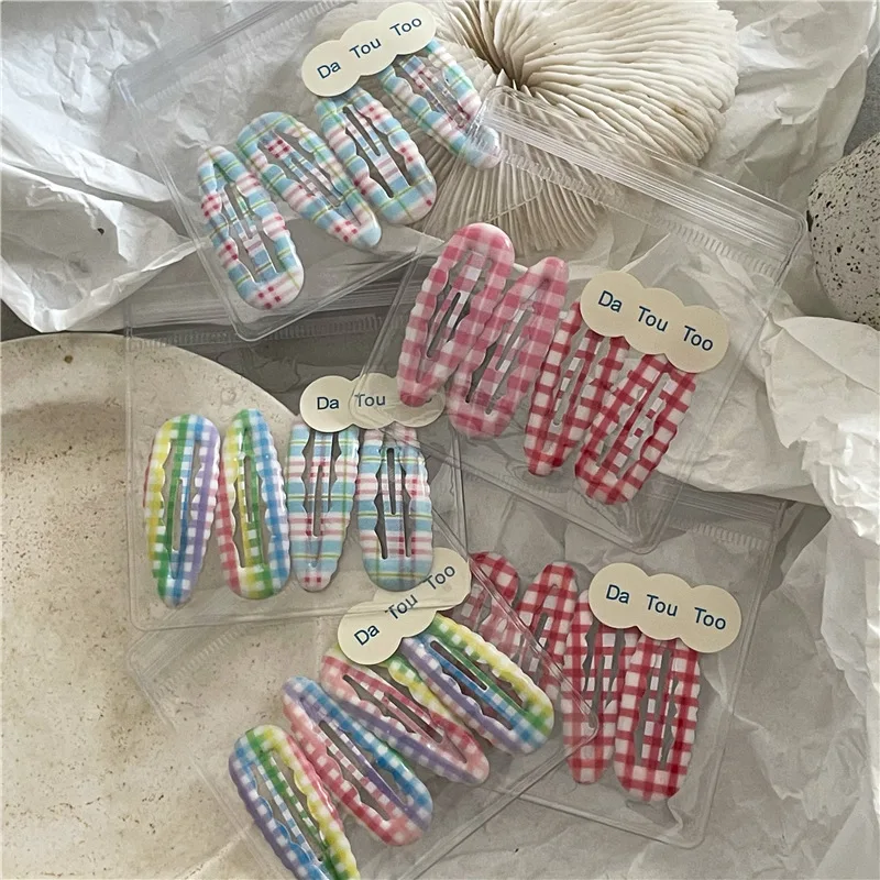 Plaid Water Drop Hair Clips - Stylish Color Contrast Hairpins
