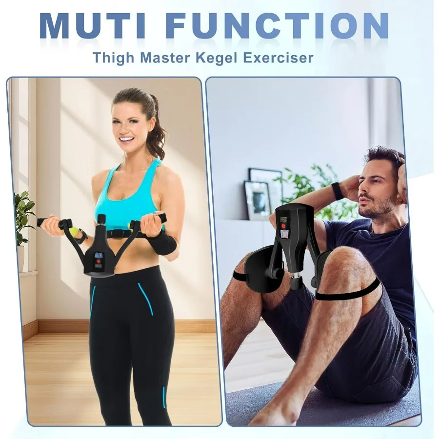 Multifunctional Thigh Trainer Kegel Exerciser, Adjustable Resistance Hip Trainer with Leg Straps, Handles, Jump Rope, Kegel Trai