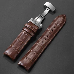 Curved End Premium Leather Watchband - Men's Strap 22mm, 23mm, 24mm - 24mm (Brown-Silver)