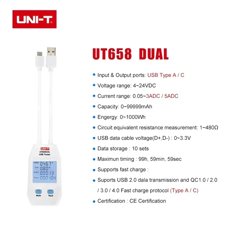 UNI-T UT658B UT658DUAL UT658LOAD 전압 및 전류 모니터 디지털 제품 충전기 용량 측정기 USB 테스터 저장 장치