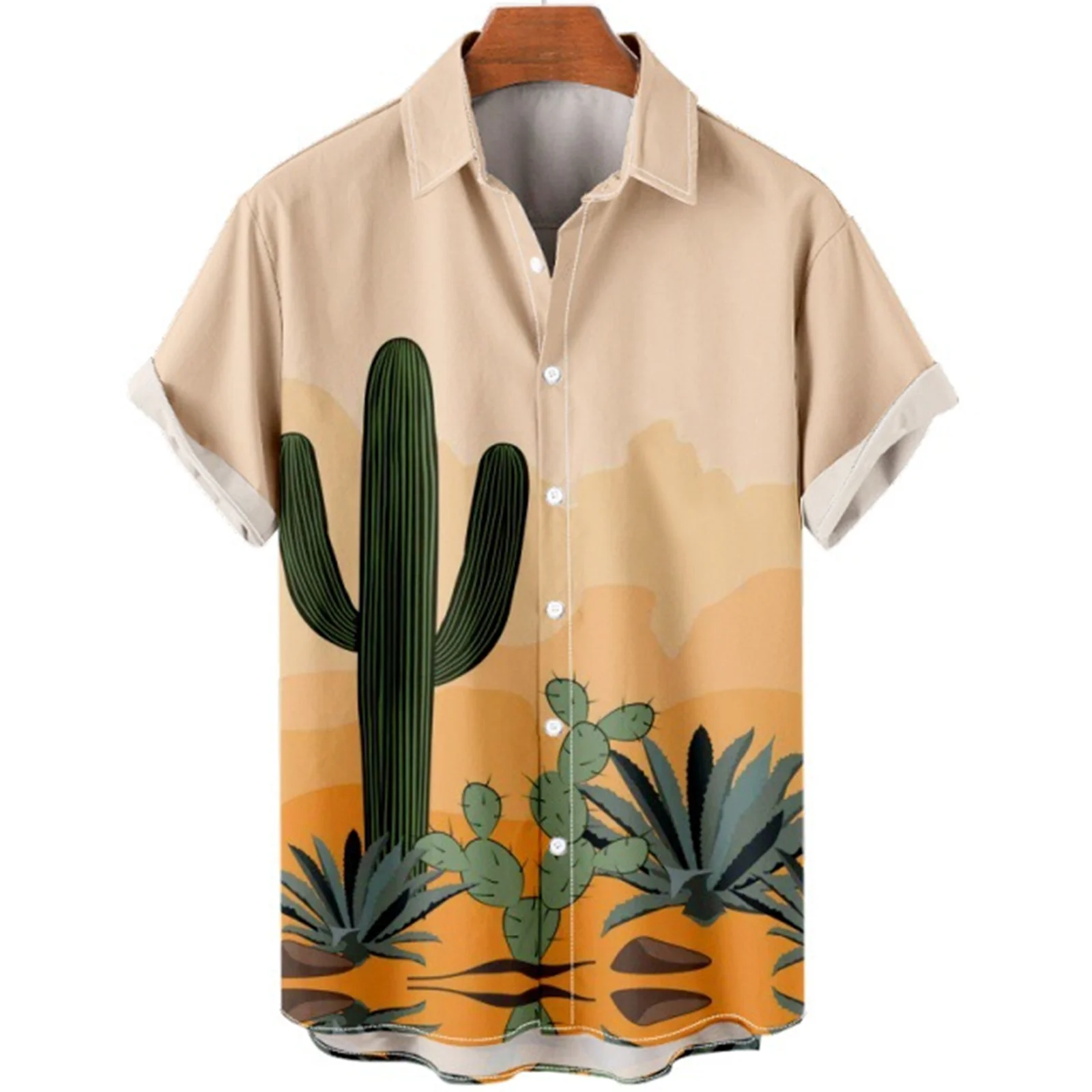 2023 Summer Hawaiian Shirt Designer Men Cactus Desert