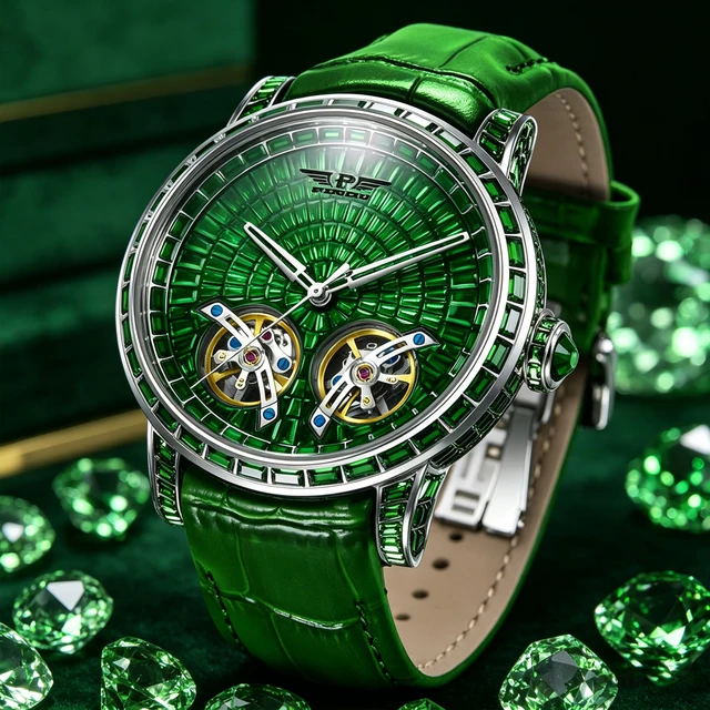 Montre mécanique de luxe pour homme PINDU Design 2026, nouvelle montre à double tourbillon, verre saphir, étanche, bracelet en cuir 1