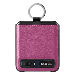 Slim Leather Finger Ring Holder Case - Anti-Drop Protection for Galaxy Z Flip5 (PURPLE)