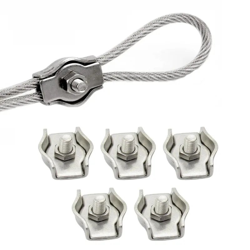 5pcs 304 Stainless Steel Wire Rope Clamps Single Clip Fixing Cable Connector Lock wire For 2/3/4/5/6/8mm Wire line Fastener