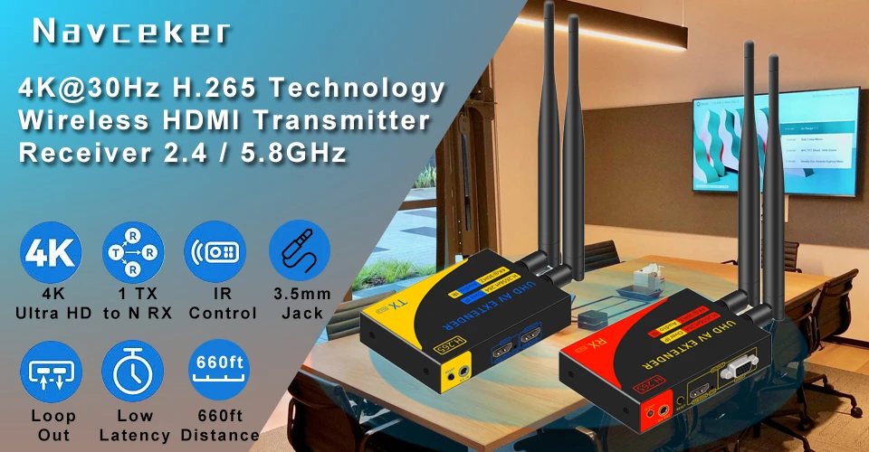 4K 30Hz HDMI Transmitter and Receiver 4K Wireless 5G 200M WIFI HDMI Extender RJ4