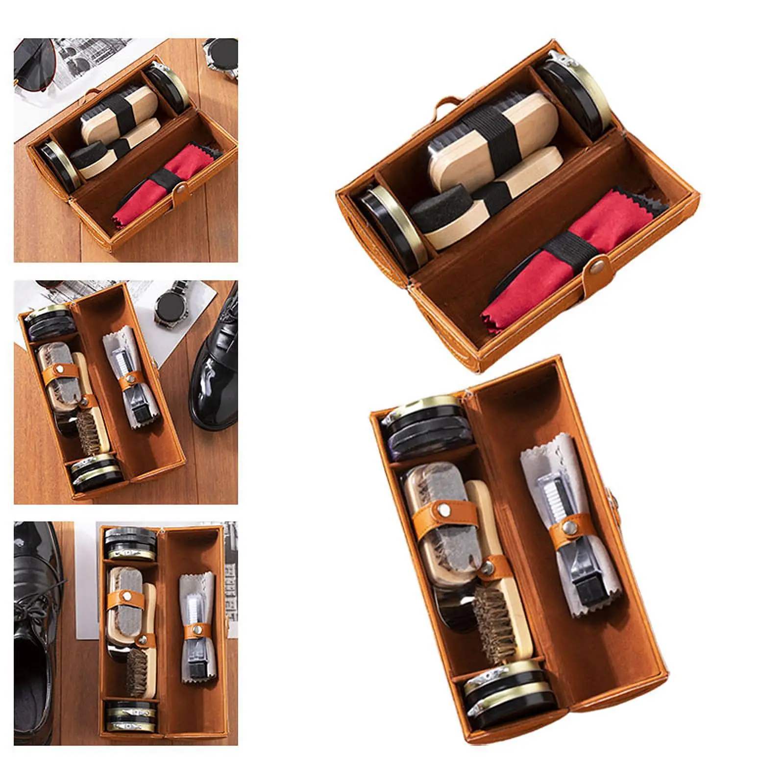 Shoe Care Kit Black and Colorless Cream with Brush Polishing Tool with Case for Men Portable Leather Shoe Cleaner Polish Set