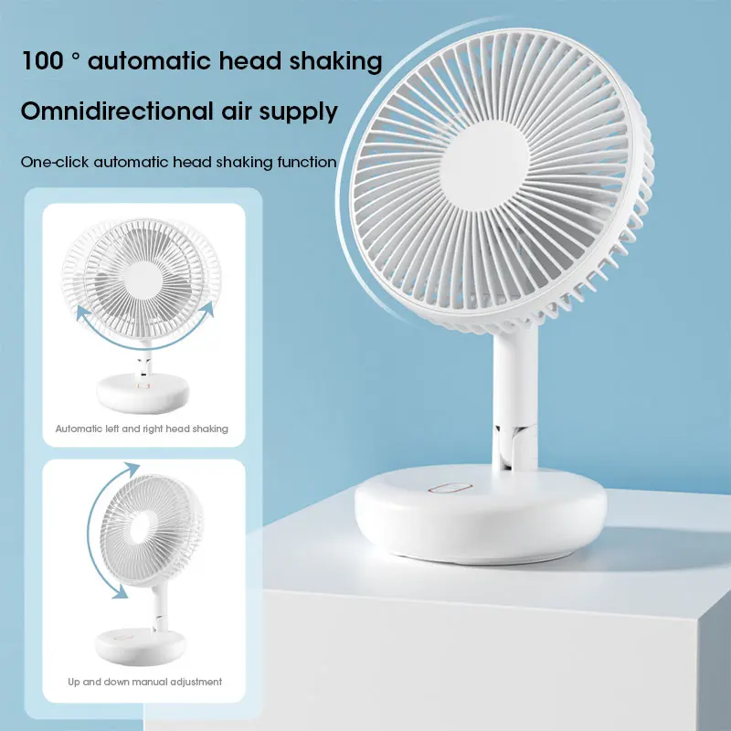 Portable 4800mAh USB Folding Stand Floor Fan Adjustable Height 3 Speeds Quiet for Home Office Bedroom