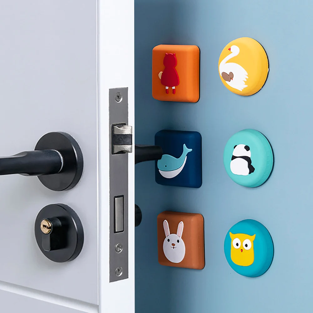 Silicone world Cute Mute Door Stoppers Wall Protection Safety Shock Absorber Door Handle Bumpers Self Adhesive Wall Protectors