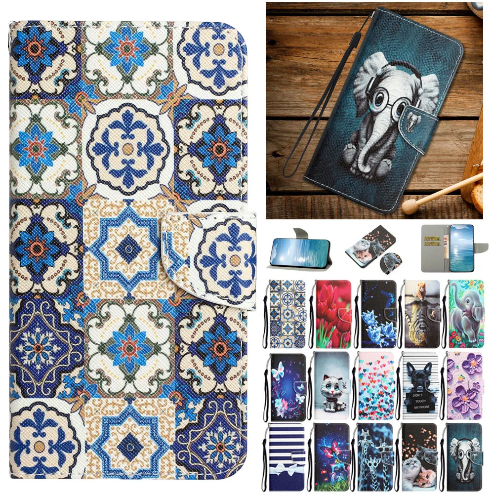 Custodia Flip In Pelle Per Samsung Galaxy S20 S21 Fe S22 Plus Ultra A13 A33 A23 A53 5G Flower Animal Cat Painted Phone Book Cover