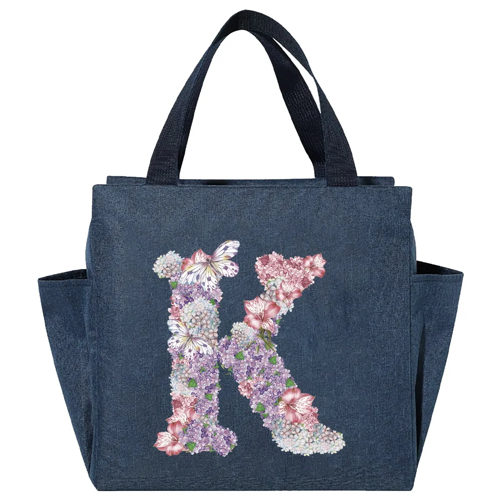 Lunch Carry Bag Insulated Thermal Portable Bags Large Capacity Rose Flower Print Lunch Picnic Dinner Cooler Food Canvas Handbags
