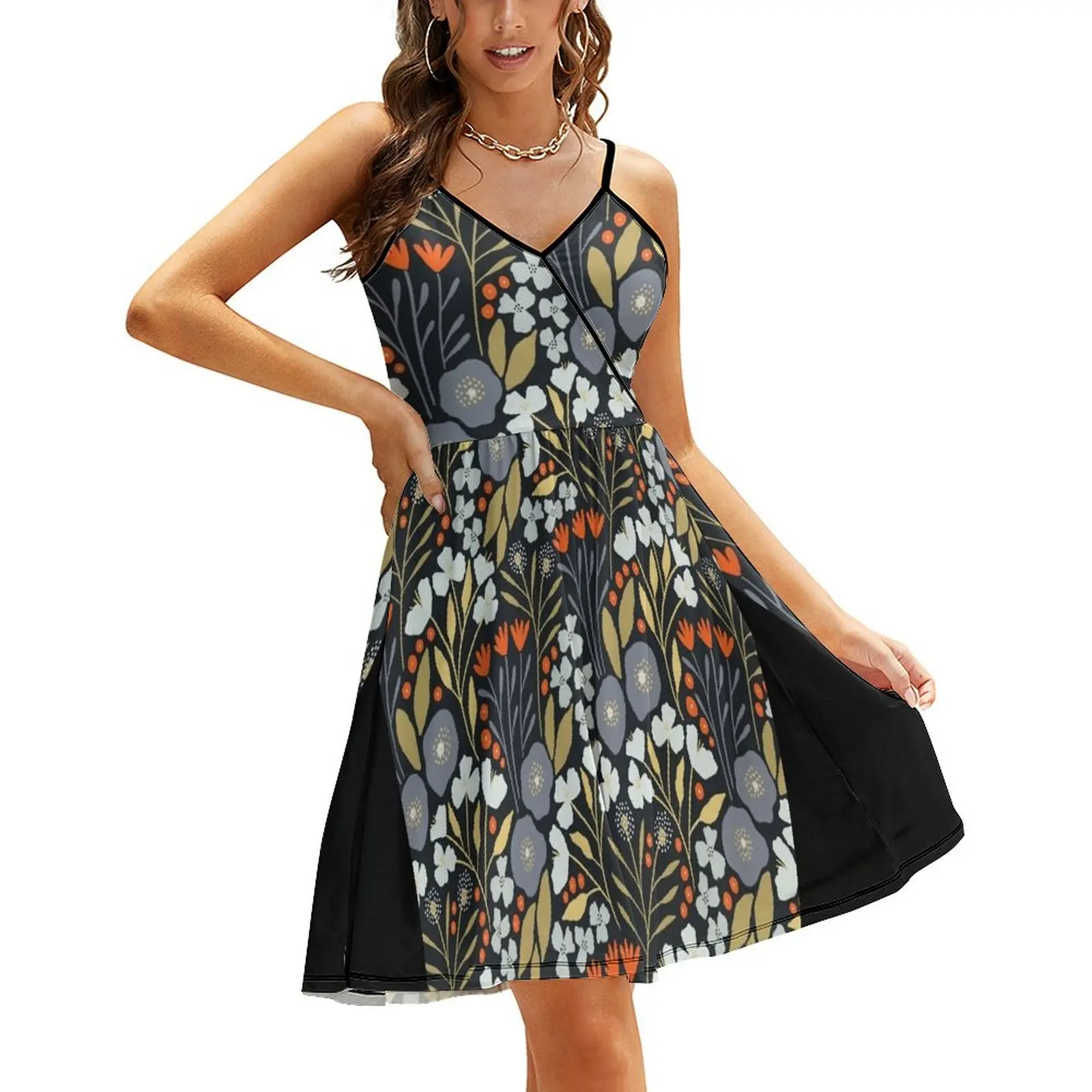 

Green and blue wildflowers Sling Dress women's summer jumpsuit evening dress Women's skirt Casual dresses