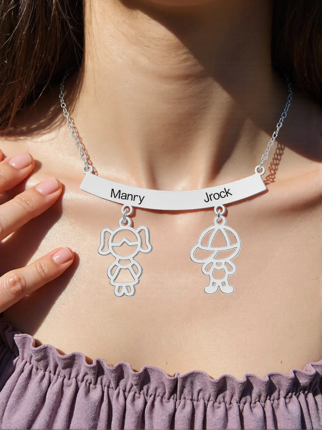 COOLTIME Süße Mädchen Junge individuelle Namenskette Edelstahl Mode personalisierte Paar Anhänger Halskette Schmuck Geschenk – Detail 22