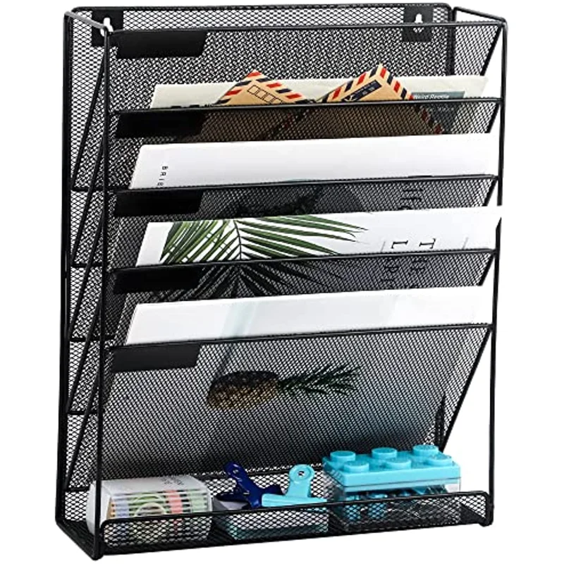 

Wall File Organizer 5 Pocket Vertical Mesh Hanging File Folders Holder Paper Rack for Office Home Writting Label File Organizer