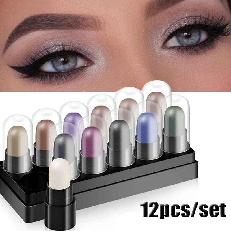 Highlighter Glitter Eyeshadow Pencil Long Lasting Glitter Shimmer Eye Shadow Stick Pen Women Eyes Cosmetic Makeup Tool 12Pcs/Set eye shadow eyeshadow stick eye shadow stick glitter makeup accessories