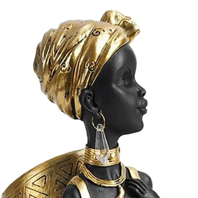 Set 3 Statuette Donne Africane In Resina - Decorazione Vintage Per Casa, Ufficio, Collezione - Foto 9