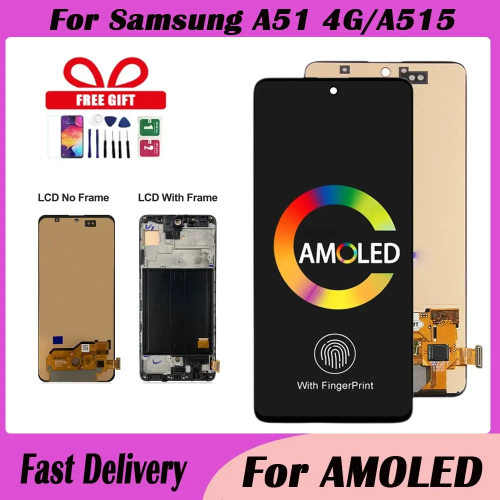 

1 PCS 6.5'' For AMOLED For Samsung A51 SM-A515FN/DS A515 LCD Display Touch Screen Digitizer With Frame For Samsung A51 lcd