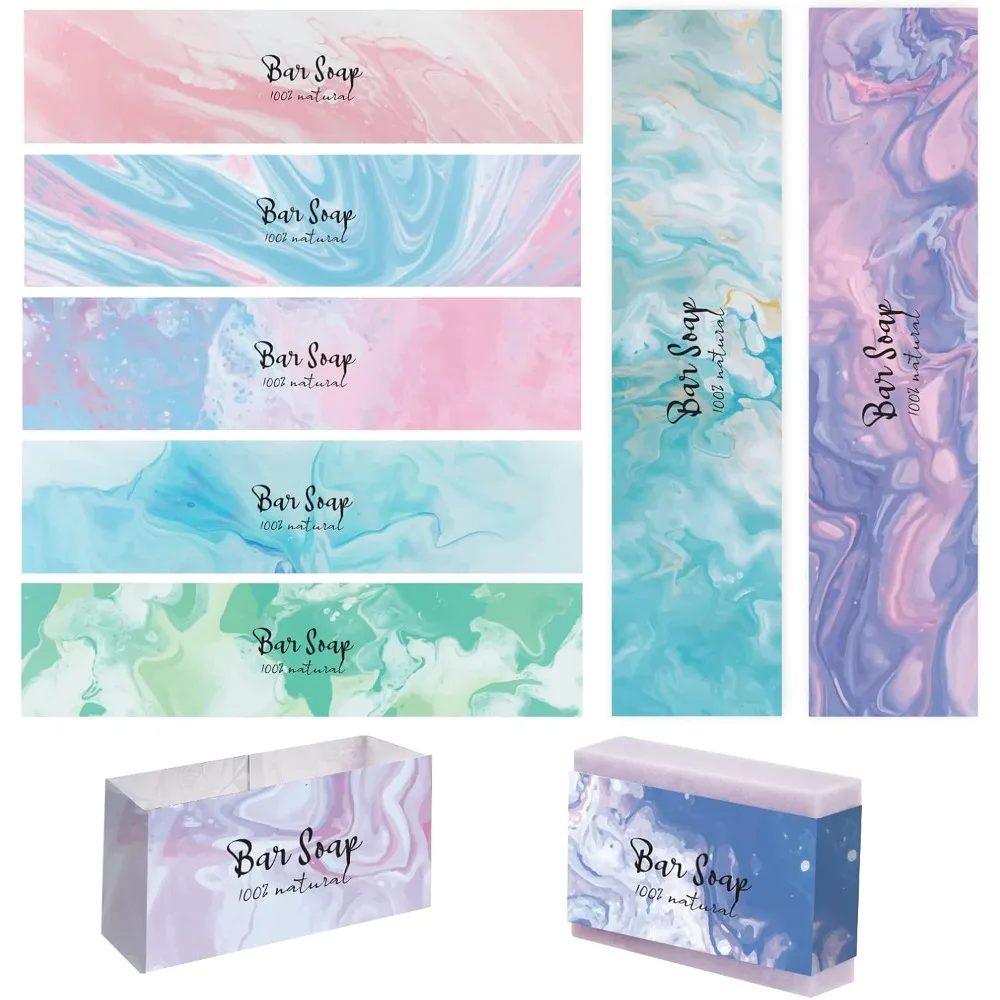9 Styles Handmade Soap Tape, 90pcs Flowing Color Soap Wrappers Vertical Paper Tag Tape Labels Sleeves Covers
