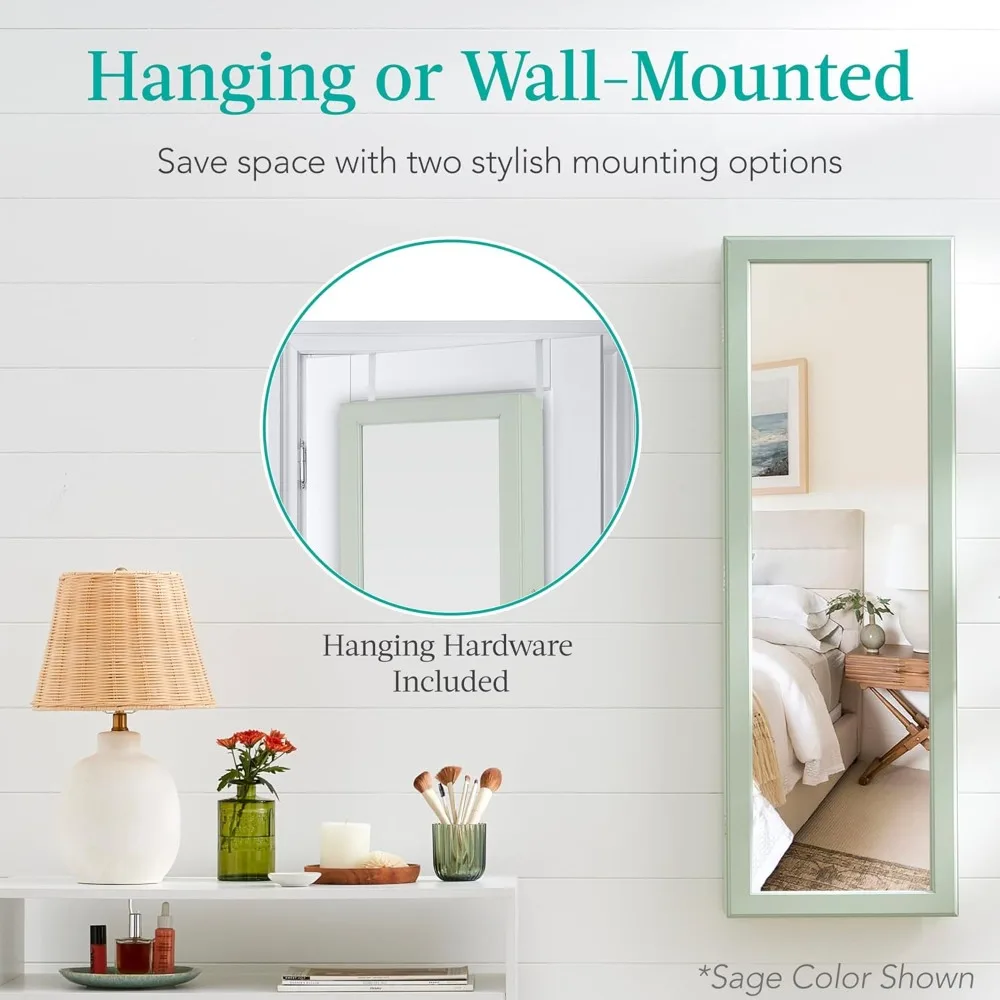 LED Mirror Jewelry Cabinet,  Armoire Organizer with Mirror, 2 Drawers, Lock, Cosmetic Tray, Shelves - White 2