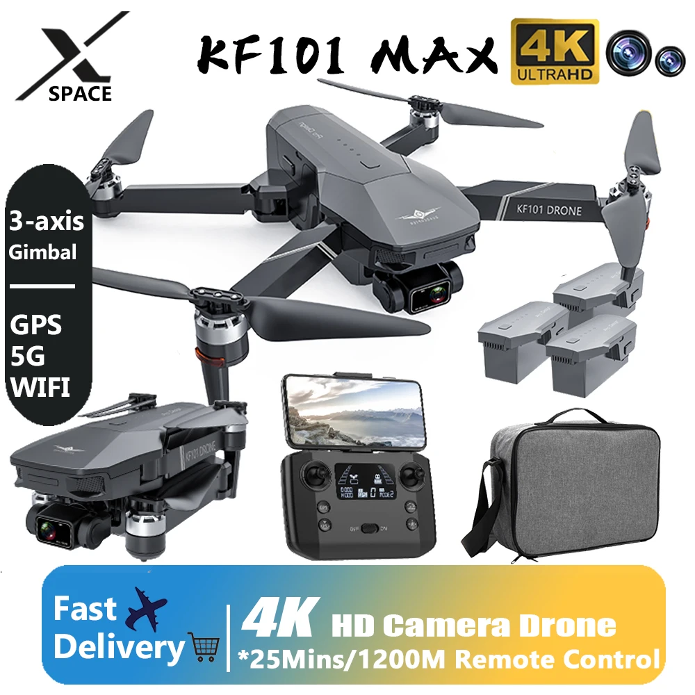 Квадрокоптер KF101 Max 4K HD с камерой, GPS, Wi-Fi