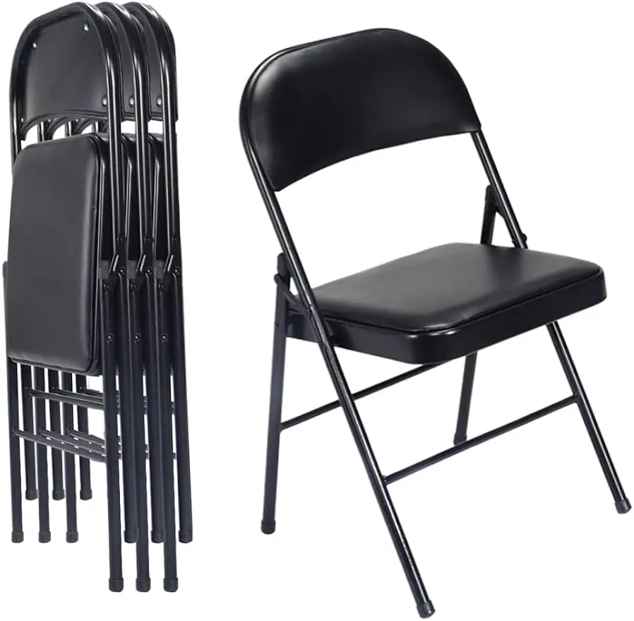 

Karl home 4 Pack Black Folding Chairs with Padded Seats for Outdoor & Indoor, Portable Stackable Commercial Seat with Steel Fram