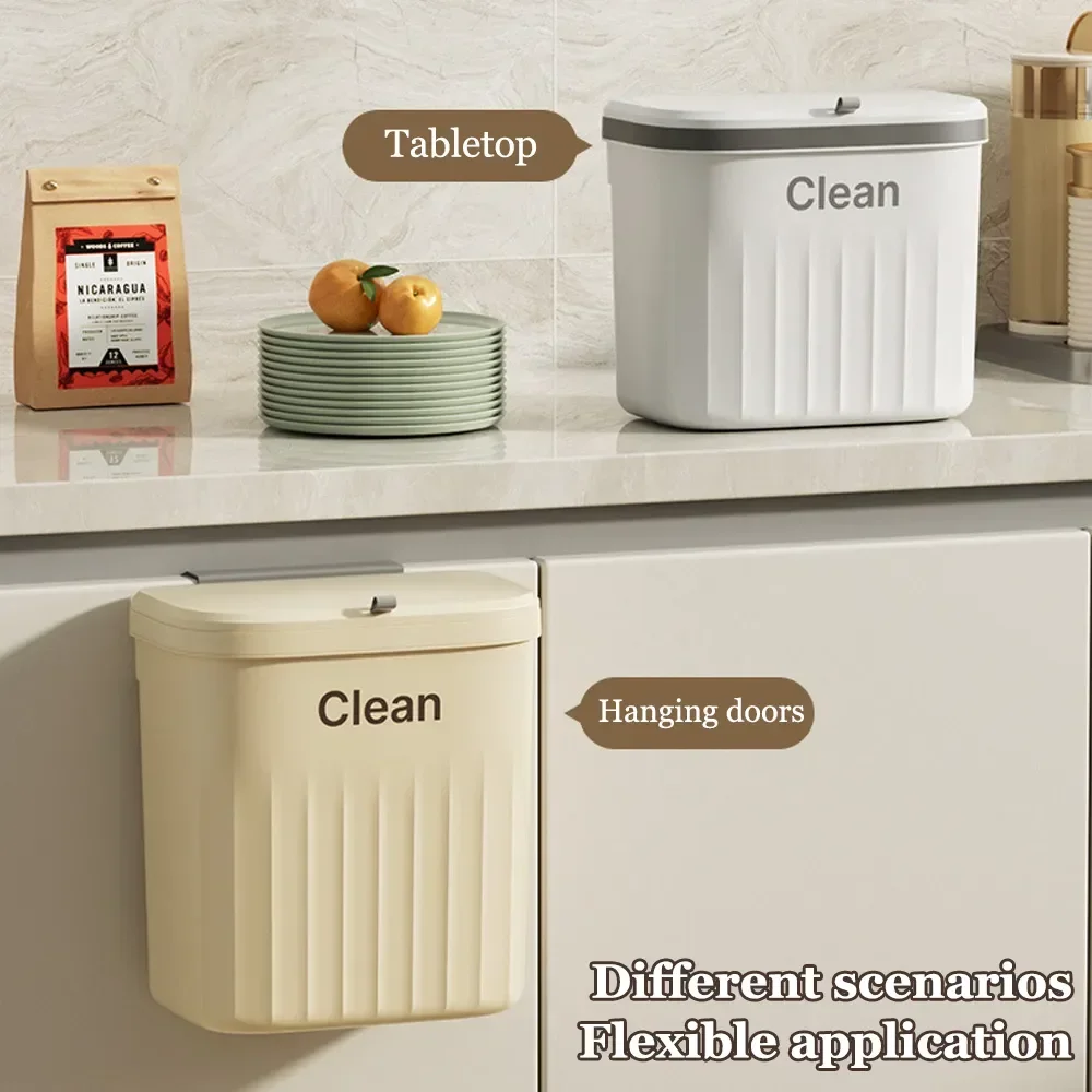 Kitchen Trash Can Wall Mounted Hanging Trash Bin With Lid Garbage Can for Cabinet Under Sink Waste Garbage Compost Bin 8.5/12L images - 6